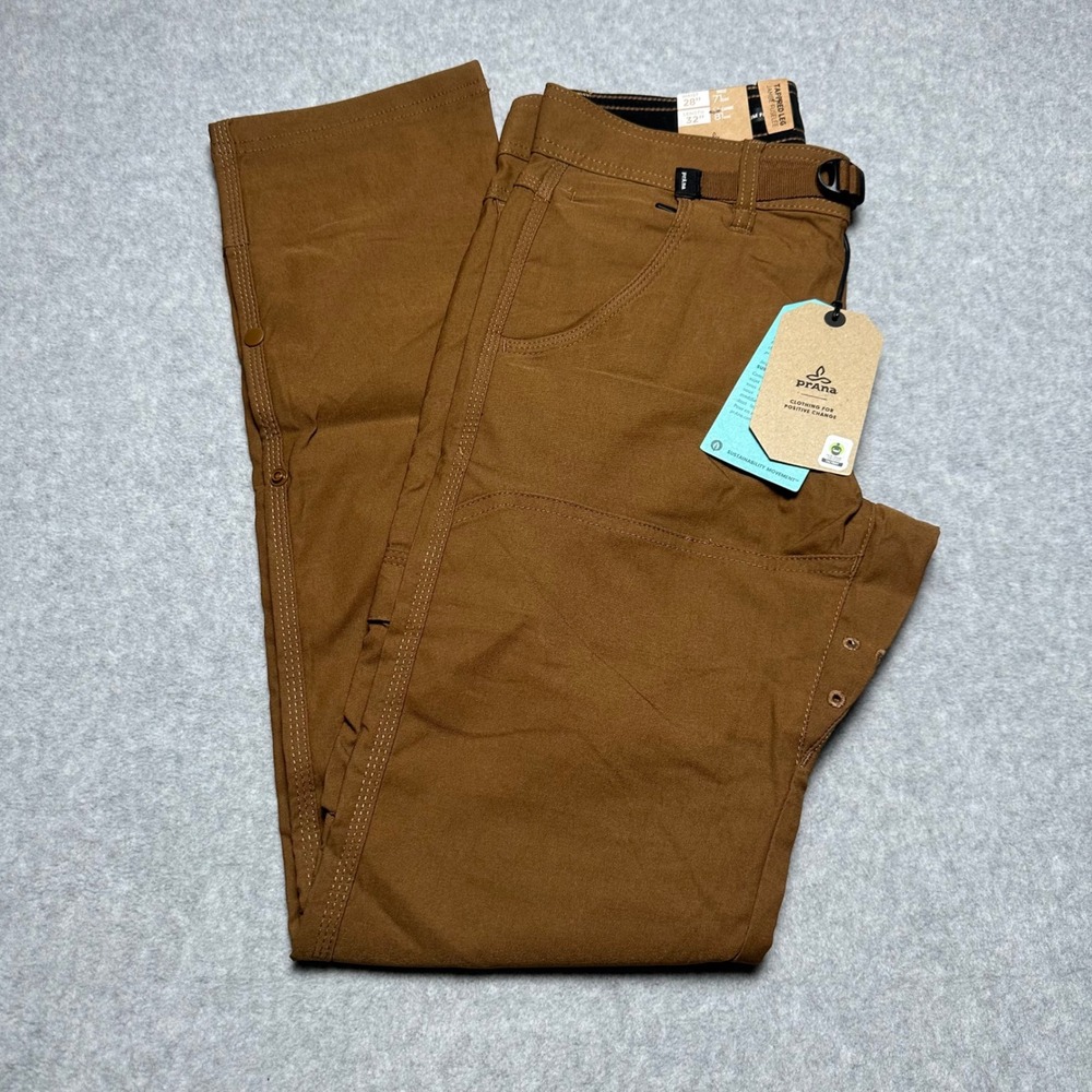 Prana Mens Stretch Zion Slim Pant II Sepia Brown Tapered Hiking Pants 28x32 NWT